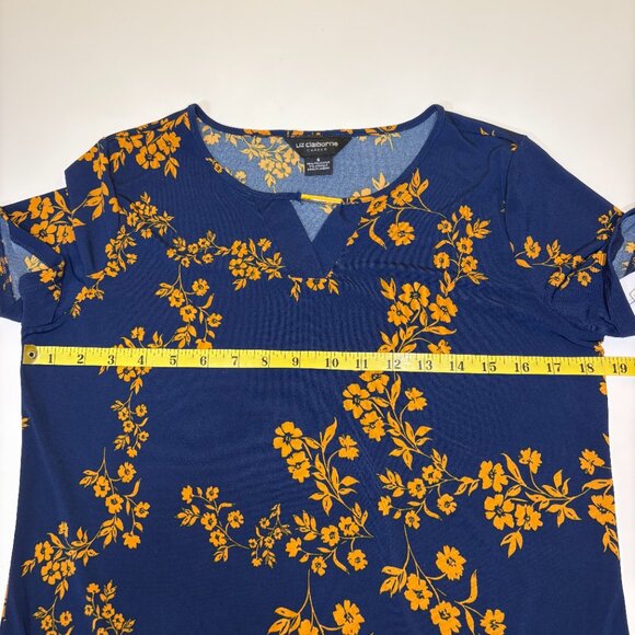Liz Claiborne Womens Navy Floral V Neck Short Sleeve Top Sz Small‎ Career Office - Picture 4 of 7